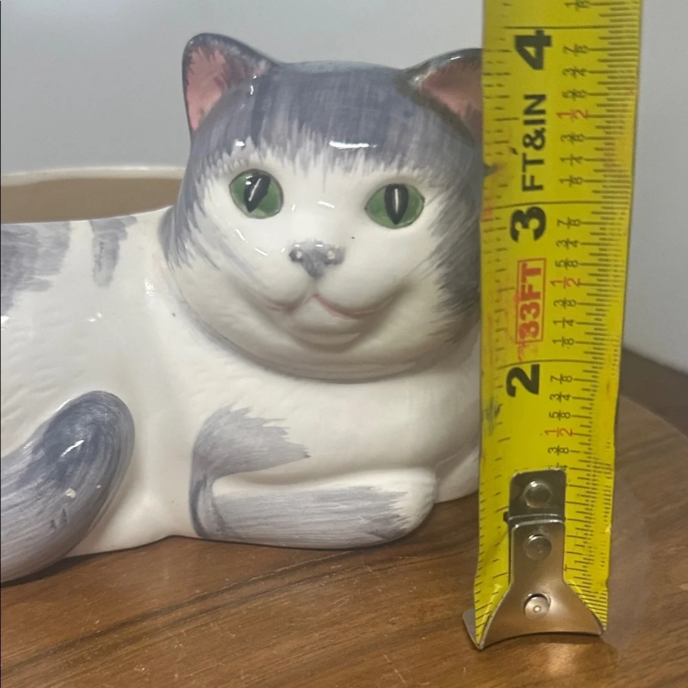 Gray and White Ceramic Cat Planter